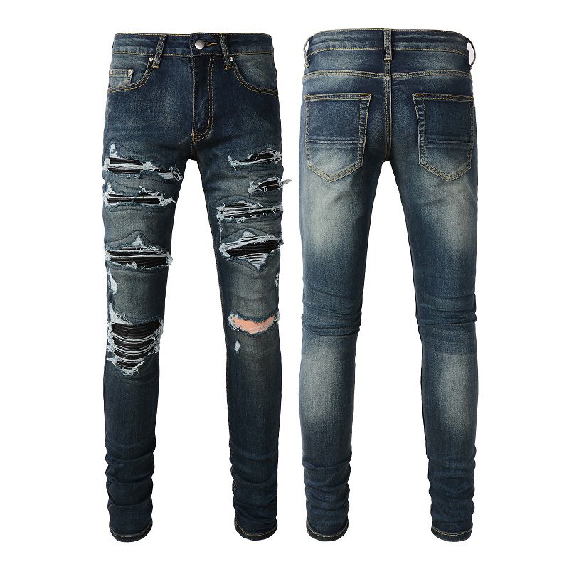 BLUE BIKER DENIM MULTI PATCH