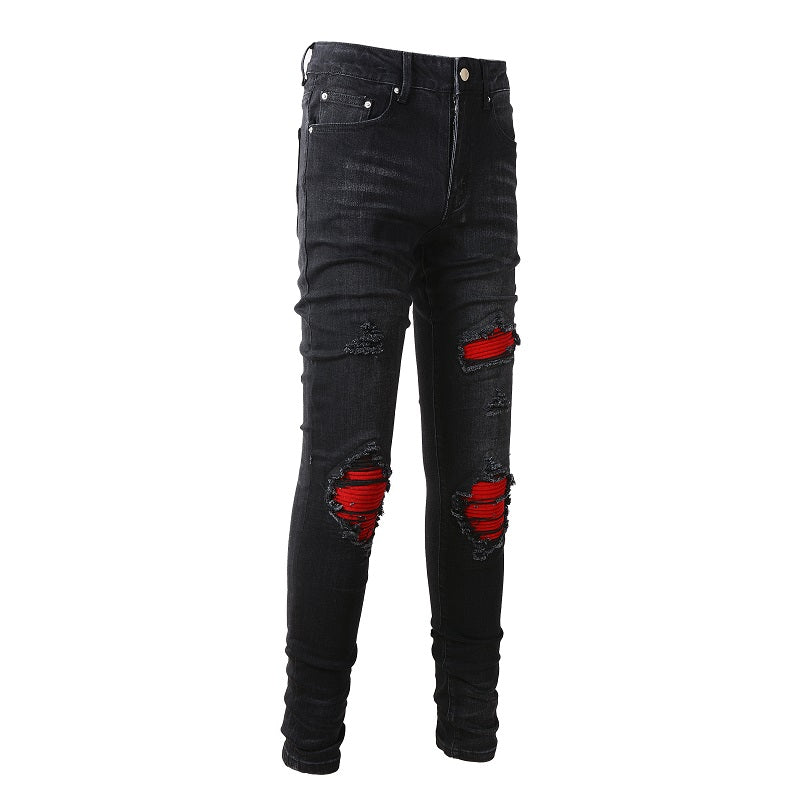 RED PATCH BIKER DENIM