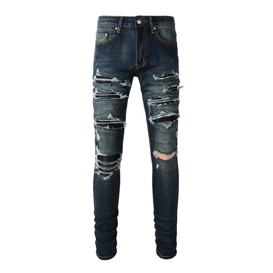 BLUE BIKER DENIM MULTI PATCH