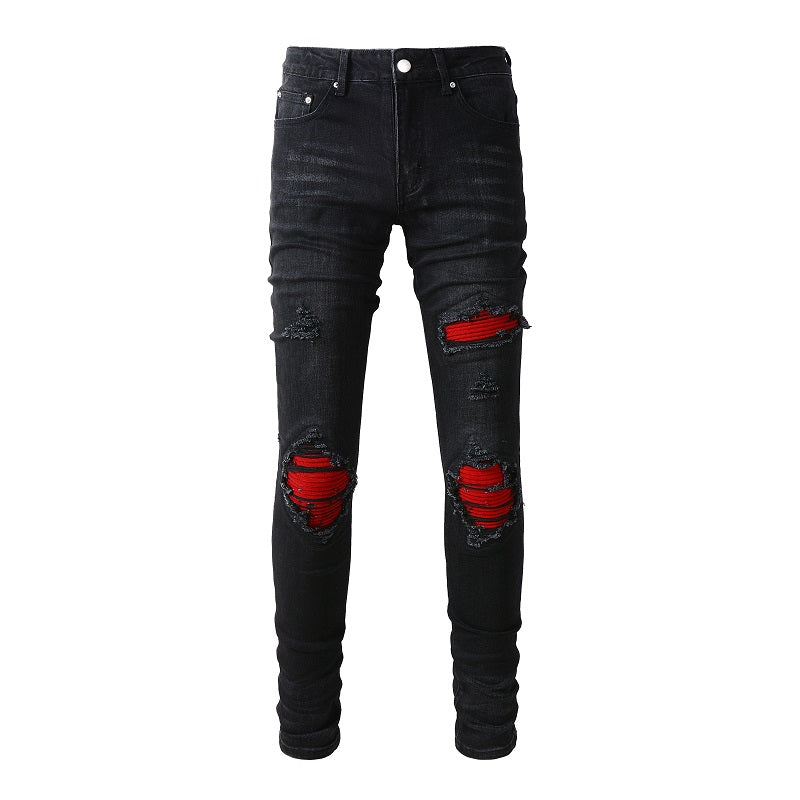 RED PATCH BIKER DENIM