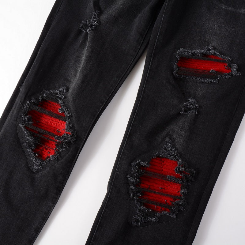 RED PATCH BIKER DENIM