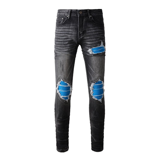 ELECTRIC BLUE PATCH BIKER DENIM